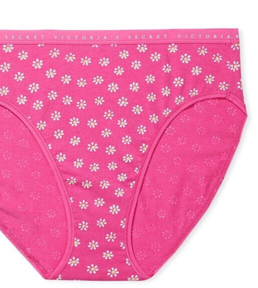 L Hot Pink Daisy Stretch Cotton Victorias Secret High-Leg Waist Brief Pantie