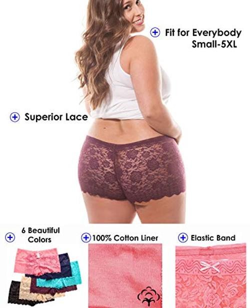 Barbra’s 6 Pack of Women’s Regular & Plus Size Lace Boyshort 4X-Large Plus Rose