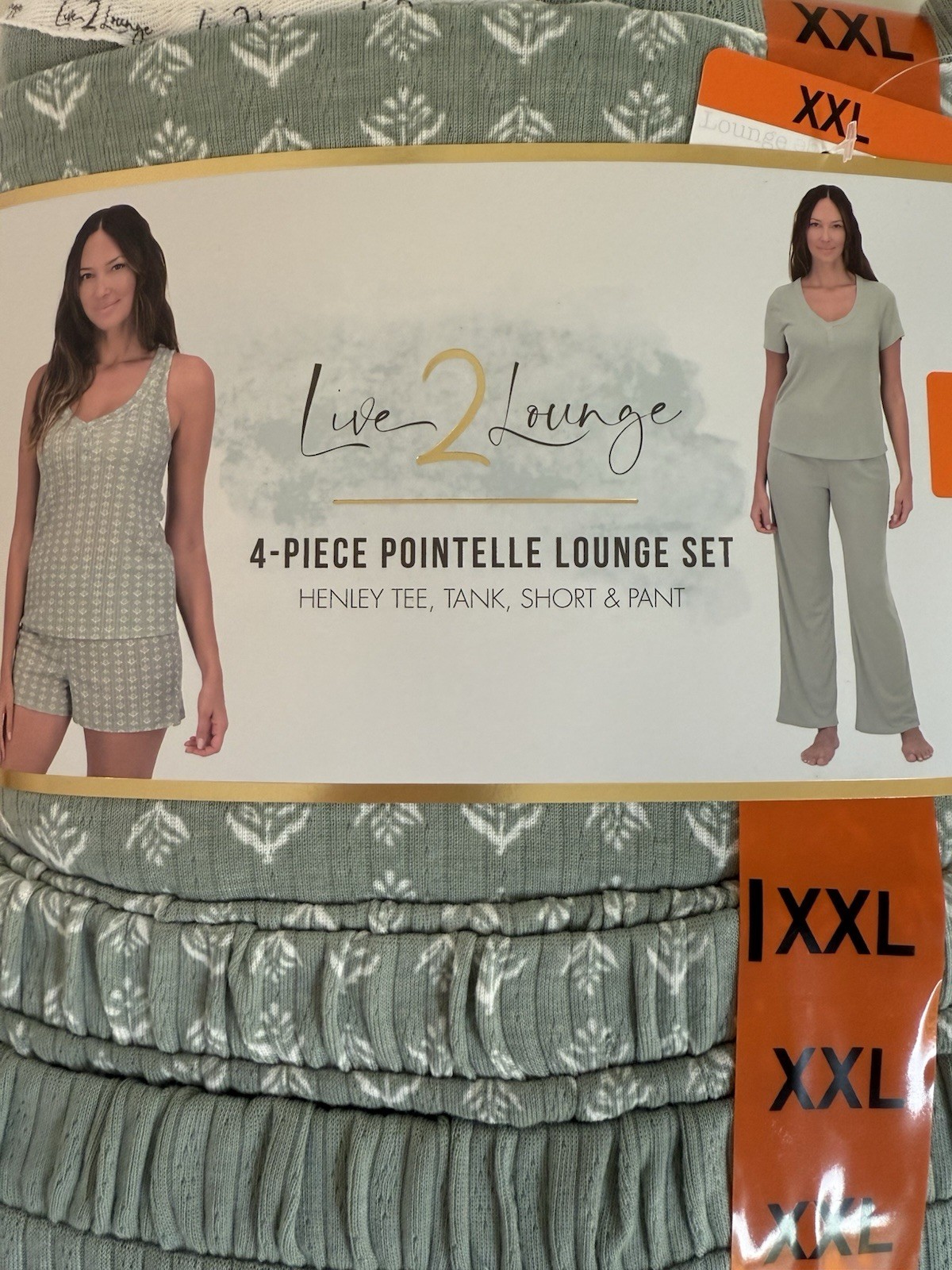 Live 2 Lounge Women’s 4 Piece Pointelle Lounge Wear Pajama Set, Green, XX-Large