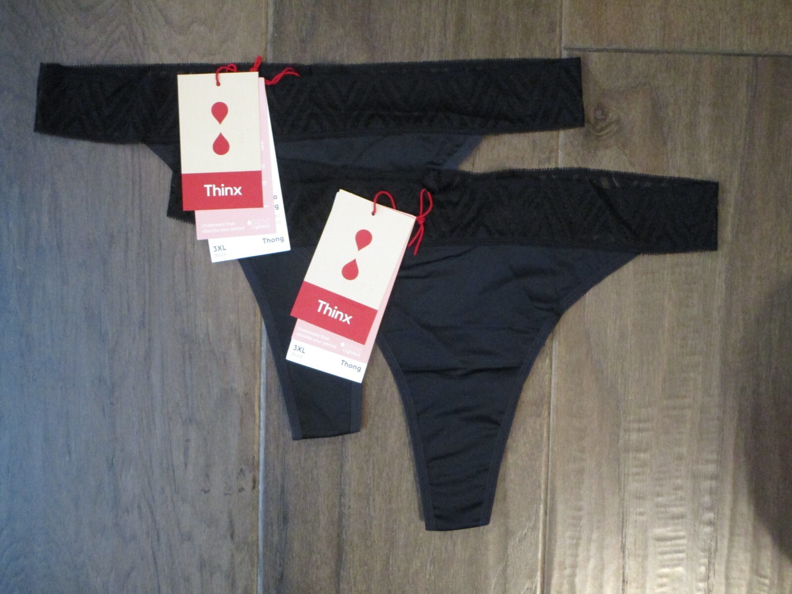 2 PAIRS THINX BLACK THONG LIGHTEST ABSORBENCY PERIOD-PROOF PANTIES SIZE 3XL NEW