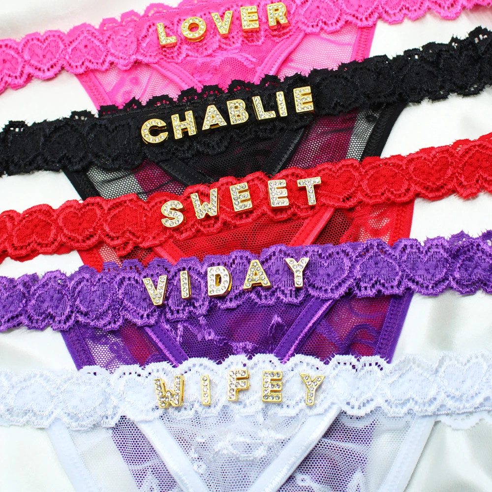 Custom Letters Thong Panties Boyfriend Name Crystal Letter G-String Underwear L3