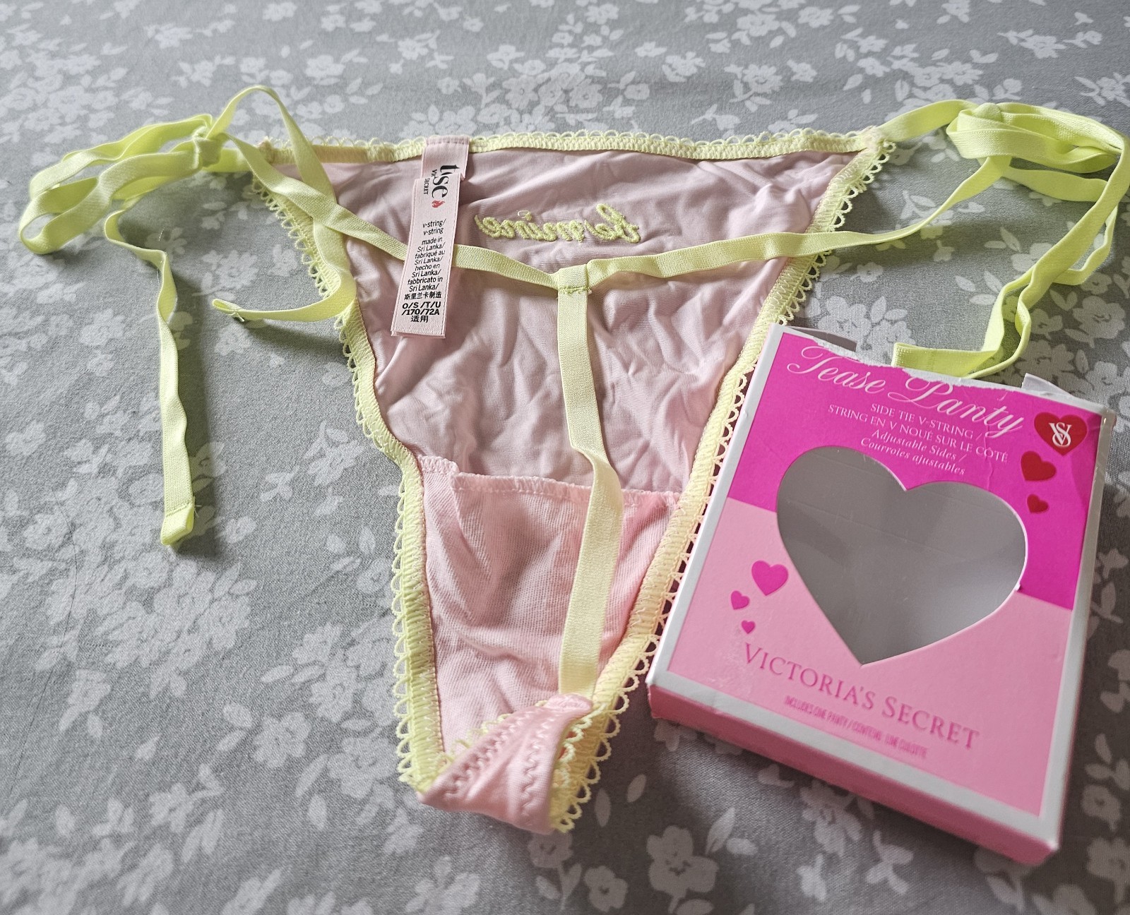 Victoria’s Secret Tease Panty V-String Side Tie Pink & Lime Green Adjust SizeS