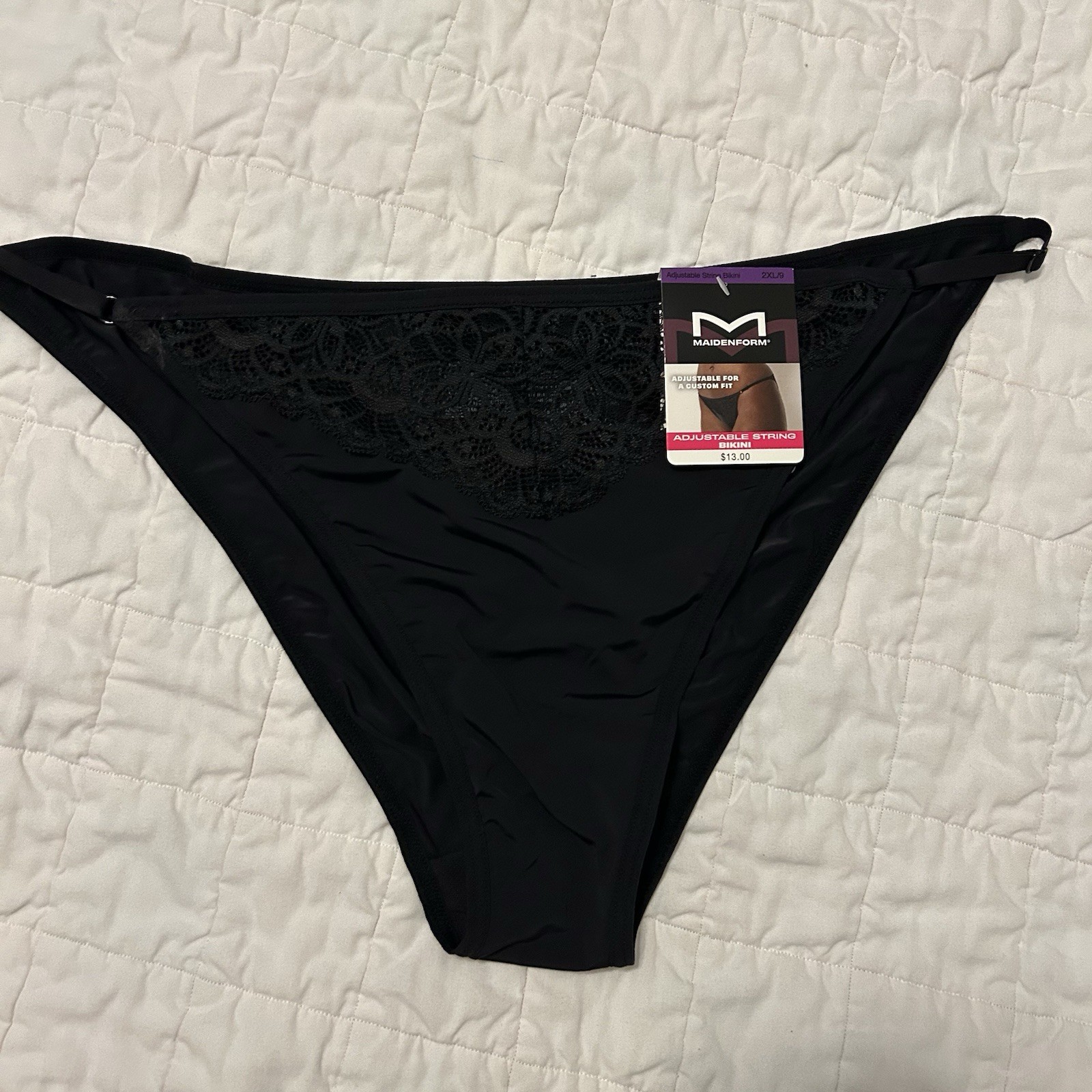 2 New NWT Maidenform Women’s Adjustable Nylon String Bikini Black 2XL/9 2X