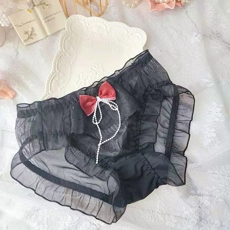 Women Ruffles Underwear Briefs Knickers Sheer Mesh Panties Lolita Girls Cute
