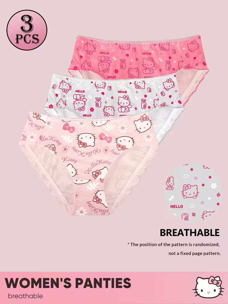 Women’s Sanrio Hello Kitty Kawaii Cute Pink Licensed Brief Panties – Pack of 3