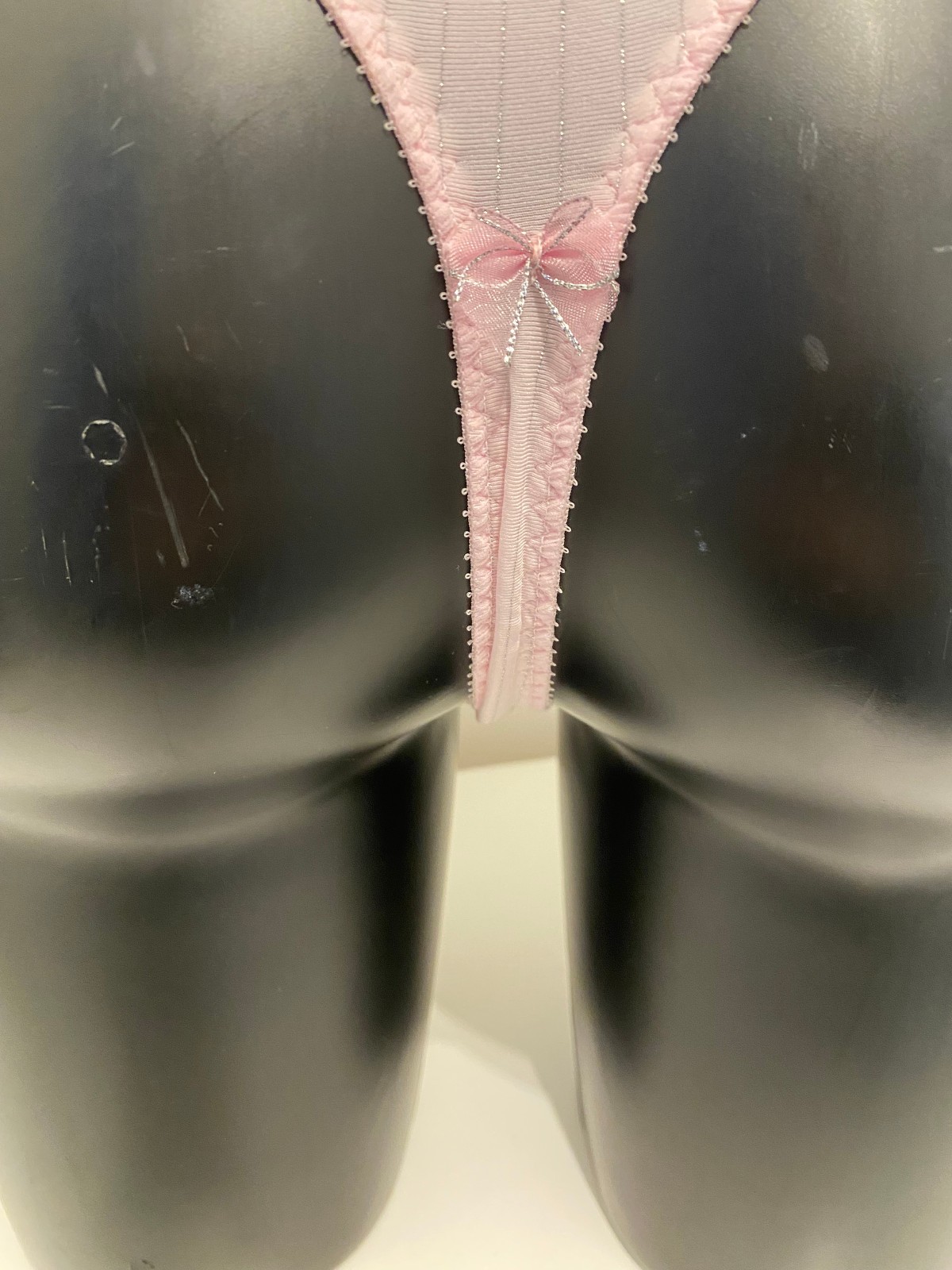 Baby Pink & Silver Sparkle Thong Pinstripe string panty panties underwear