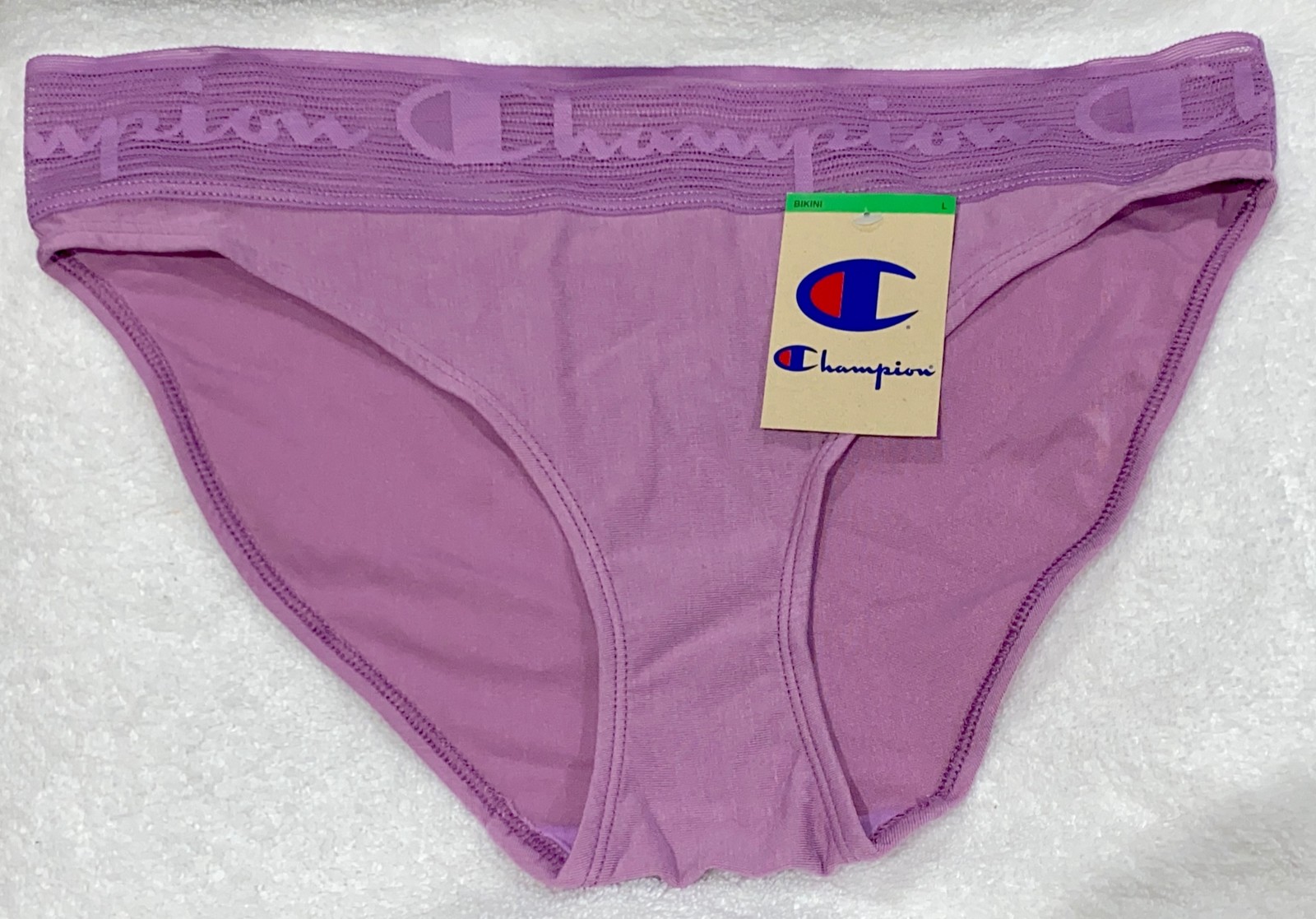CHAMPION Wide Lace Logo Waistband Lavender Bikini Panty Womens S 5 L 7 CL42TL