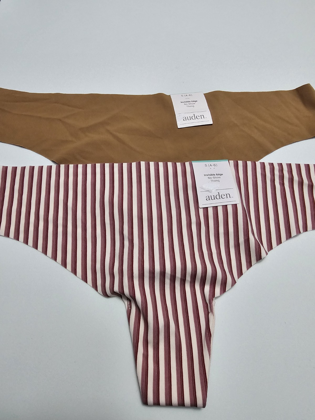 Auden Women’s 2-pk Invisible Edge No-show Thong Size S 4-6, Berry Stripe/Brown