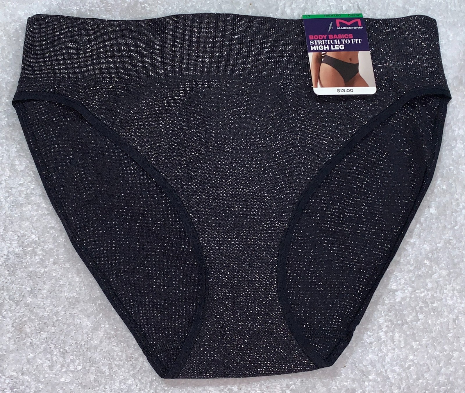 MAIDENFORM M Seamless Black Metallic Silver High Leg Bikini Panty Womens Sz L