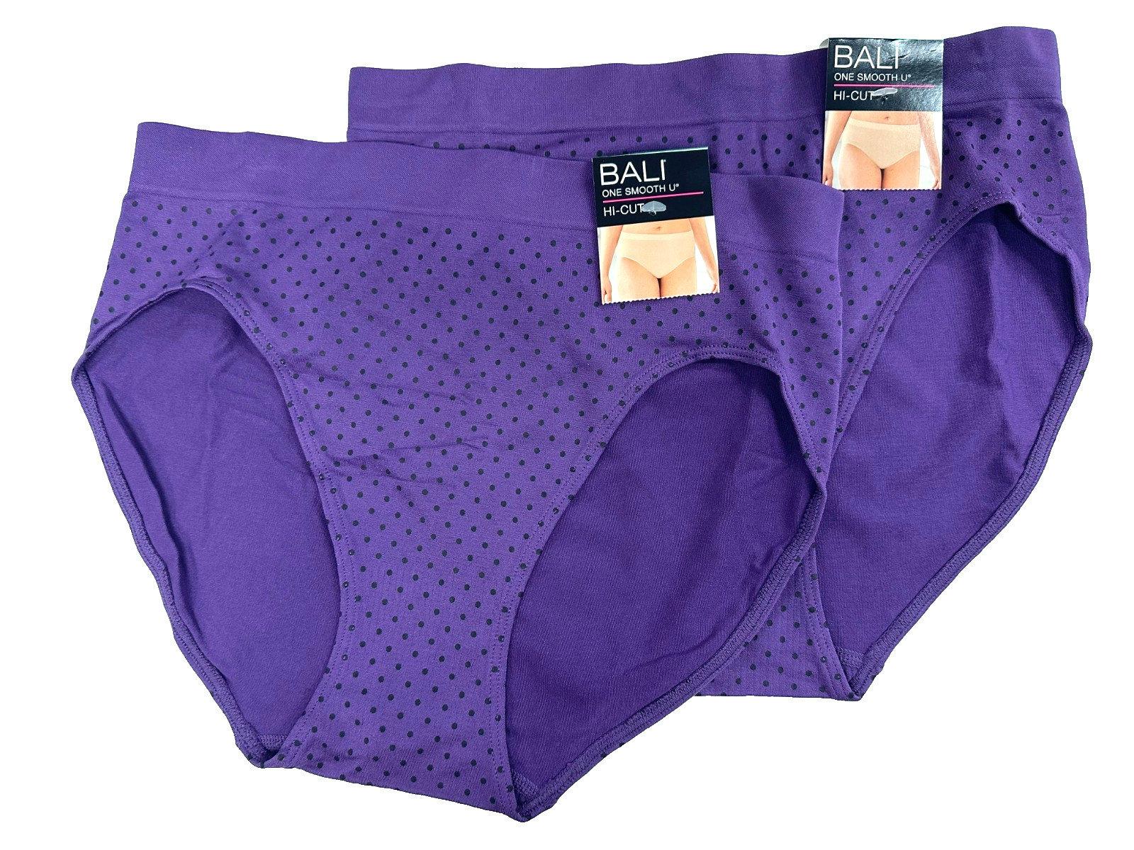 Bali Womens 2-Pack U Hi-Cut Brief Size M/6 Vista Black Dot Purple Underwears
