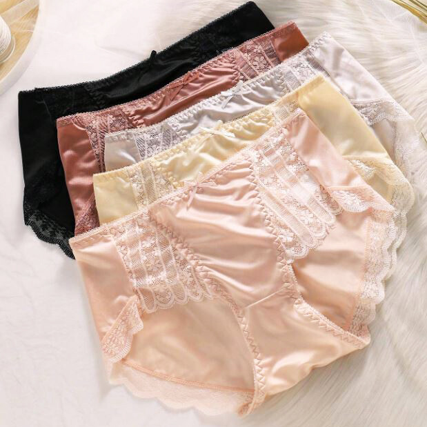 5PCS/SET Sexy Ladies Womens Silky Satin Panties Underwear Briefs Lace Lingeries