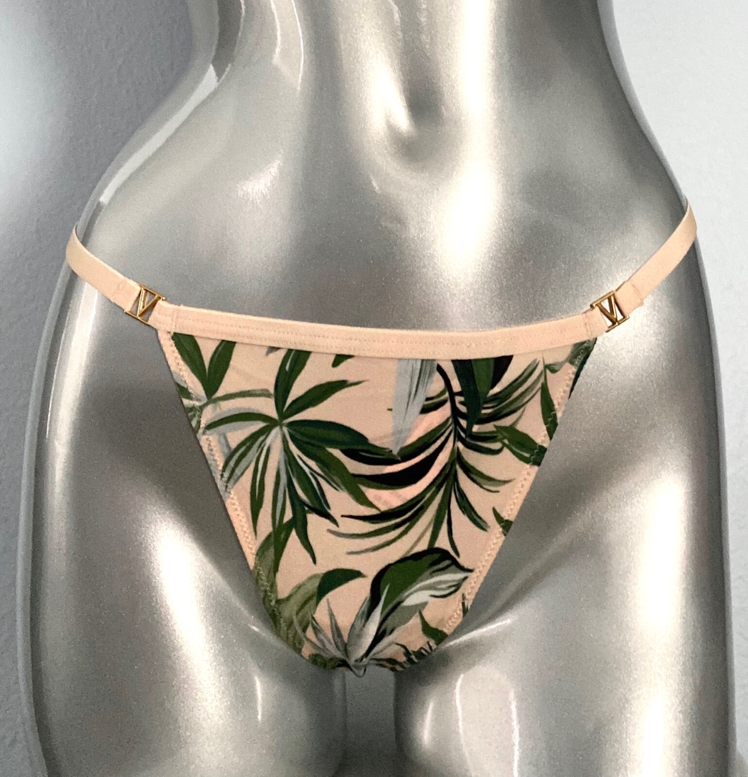 Victoria’s Secret Nwt Very Sexy Champagne Palm Gold Hardware G V String Panty L