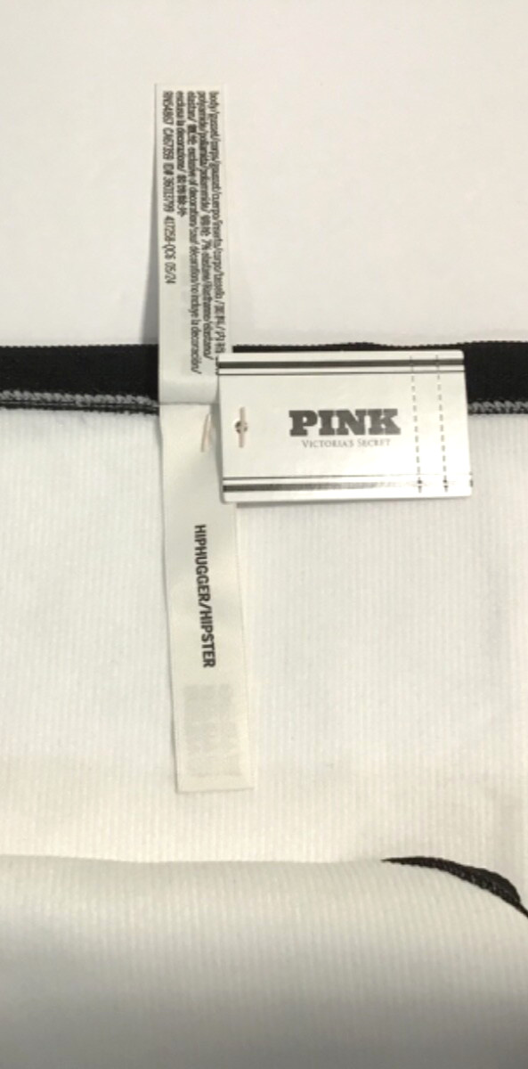 Victoria’s Secret Pink Seamless Hiphugger Panty White w/ Black Ribbed Large NEW