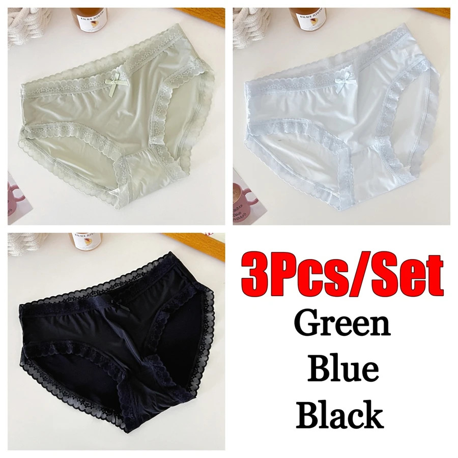 Mid Rise Lace Panties Women’s Seamless Ultra Thin Soft Stretch Underwear 3 Pcs