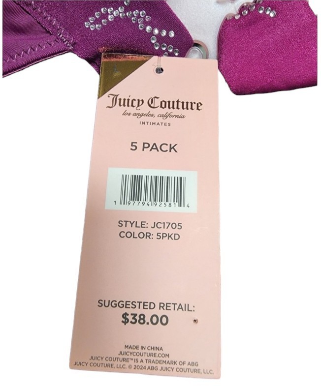 Juicy Couture Thong 5-Pack NWT Size L Cotton/Spandex Blend