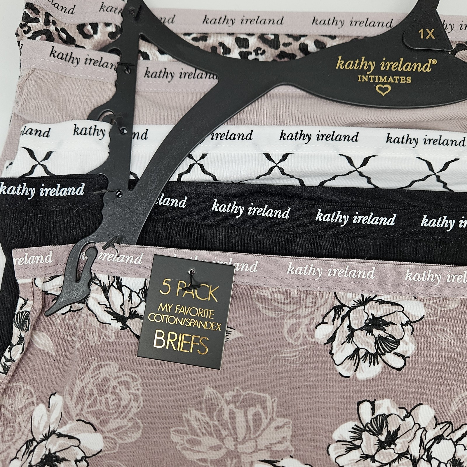 KATHY IRELAND 5 Pack Women’s Plus 1X 2X Cotton Brief Panties Beige Black White