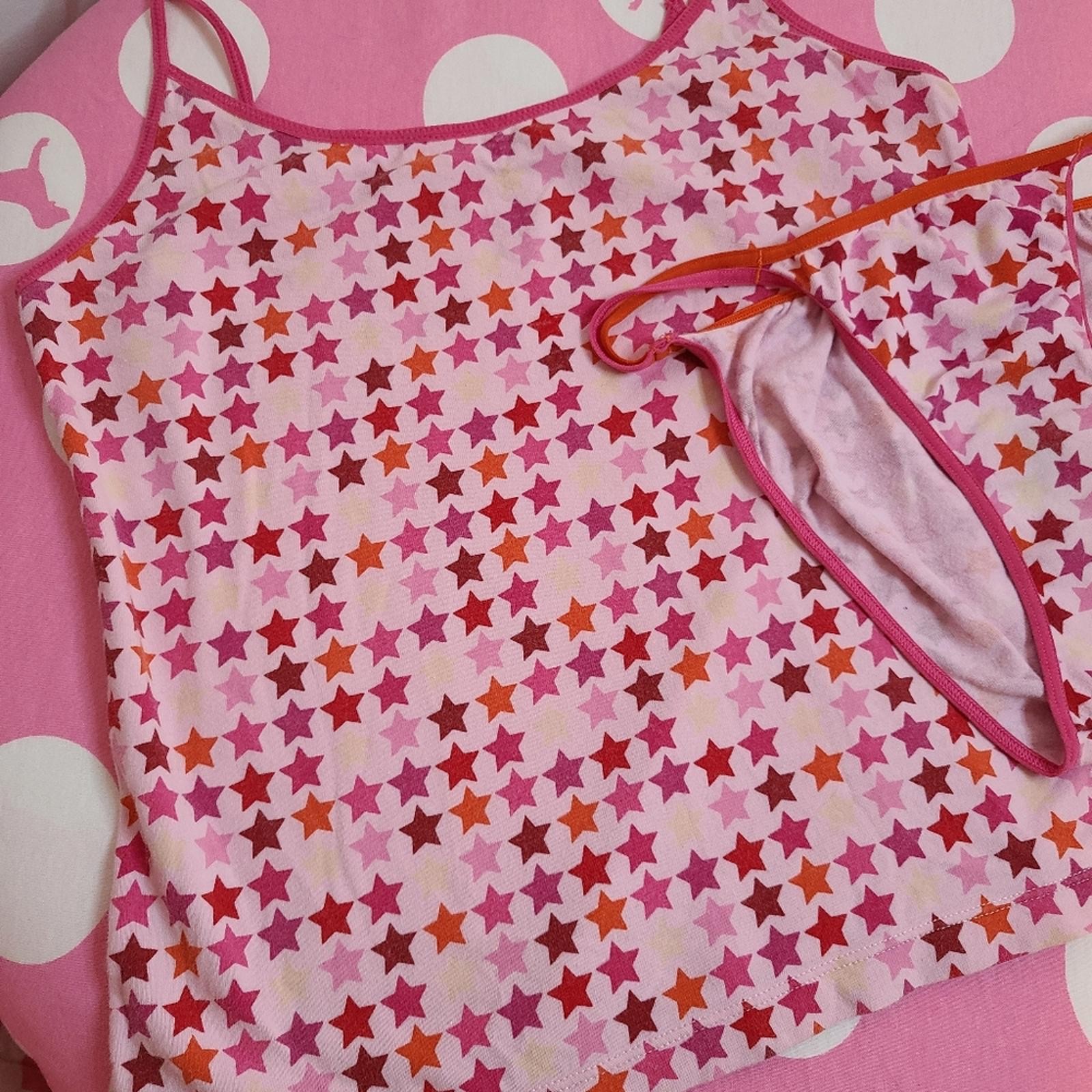 RARE VTG VS PINK Graphic Cotton Cami & Double String Bikini Panty Set Size S/M