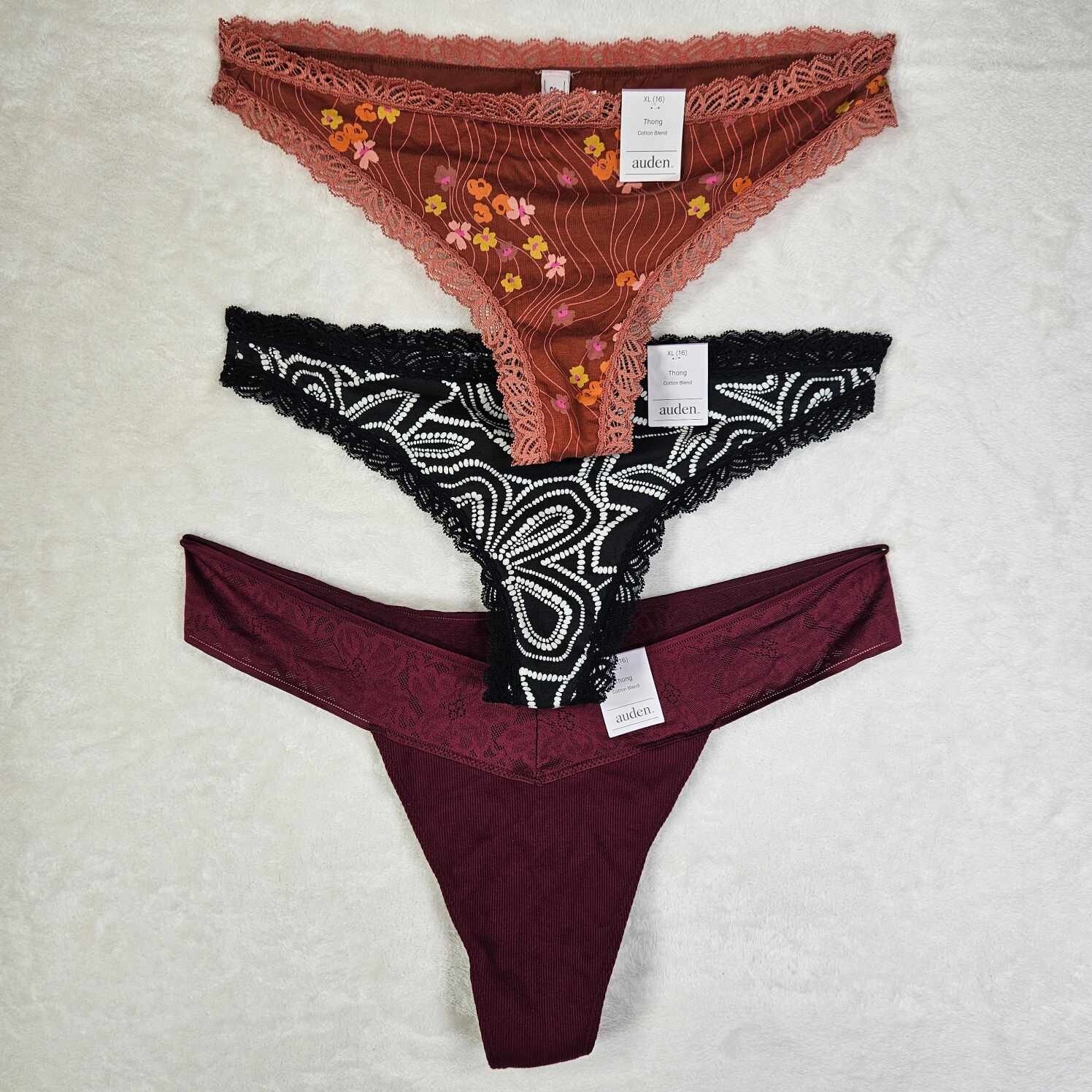 Auden 3pk Cotton Blend Thong Underwear Womens X-Large Stretch