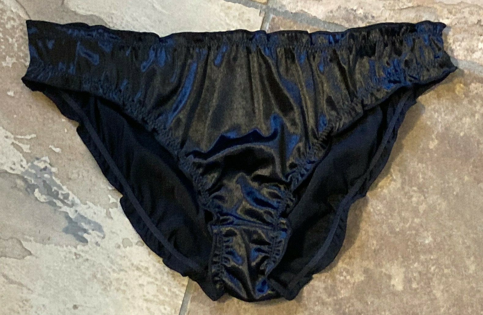 2 PAIRS Black 7/L Buttery Ultra Soft Silky Second Skin SATIN Ruffle Bikini Panty