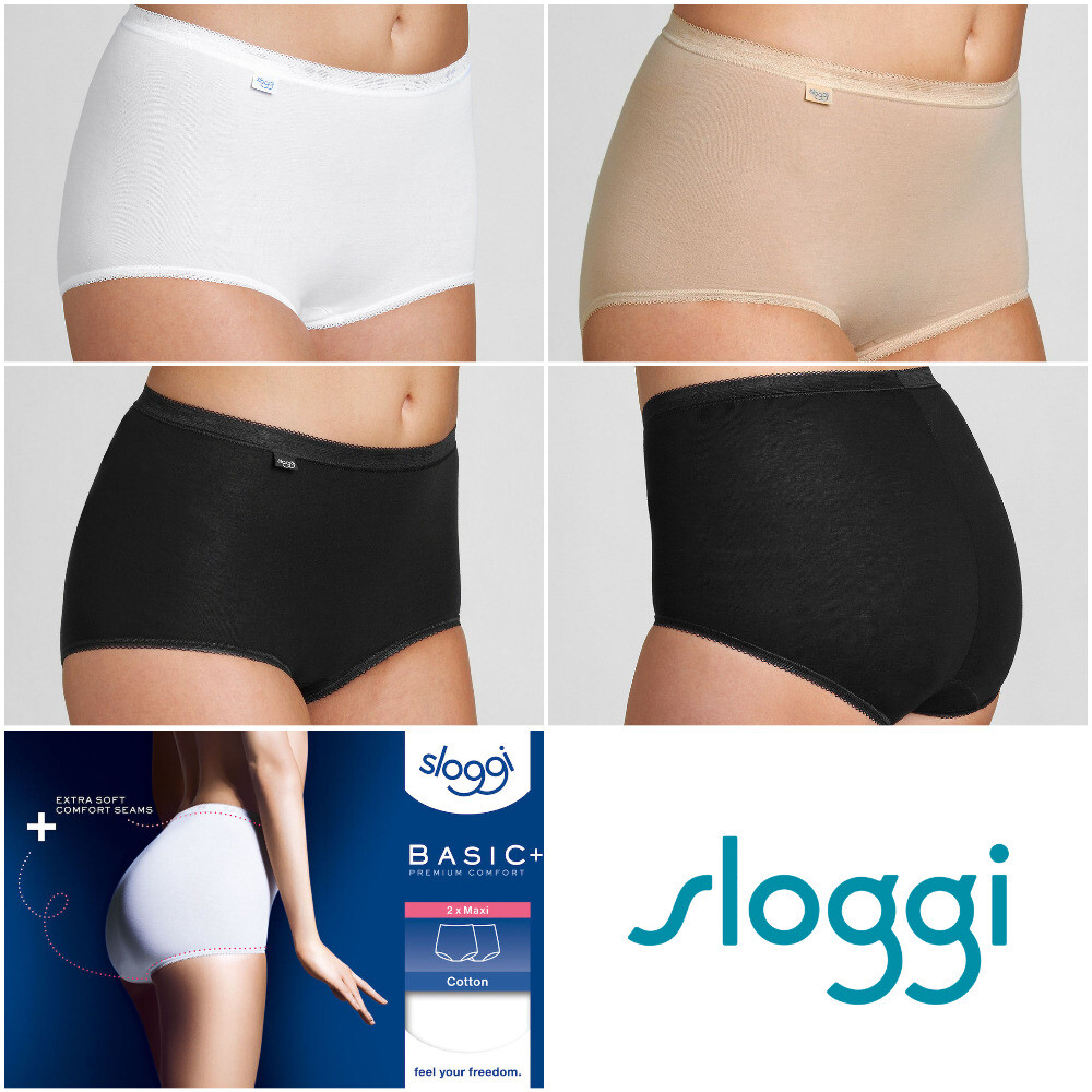 Sloggi Basic+ Maxi Brief High Waist Knickers 2 Pack 95% Cotton 10043769