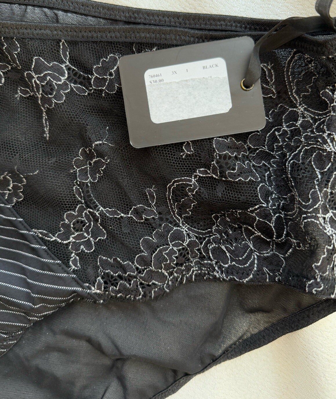 NWT Ashley Graham Panties Hi Cut Sheer Mesh Back Lace PinStripe Brief 3X + 22 24