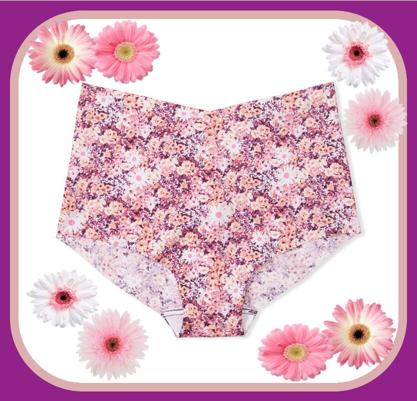 XL Purple Pink Floral NO SHOW Edge Victorias Secret High Waist Midi Brief Panty