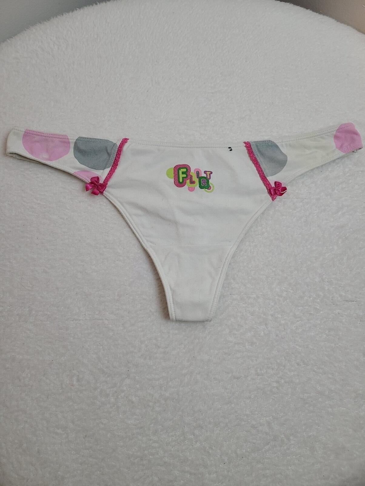 VTG Delicates Smooth Tactel Nylon Graphic Flirt Thong Panty Size Lg