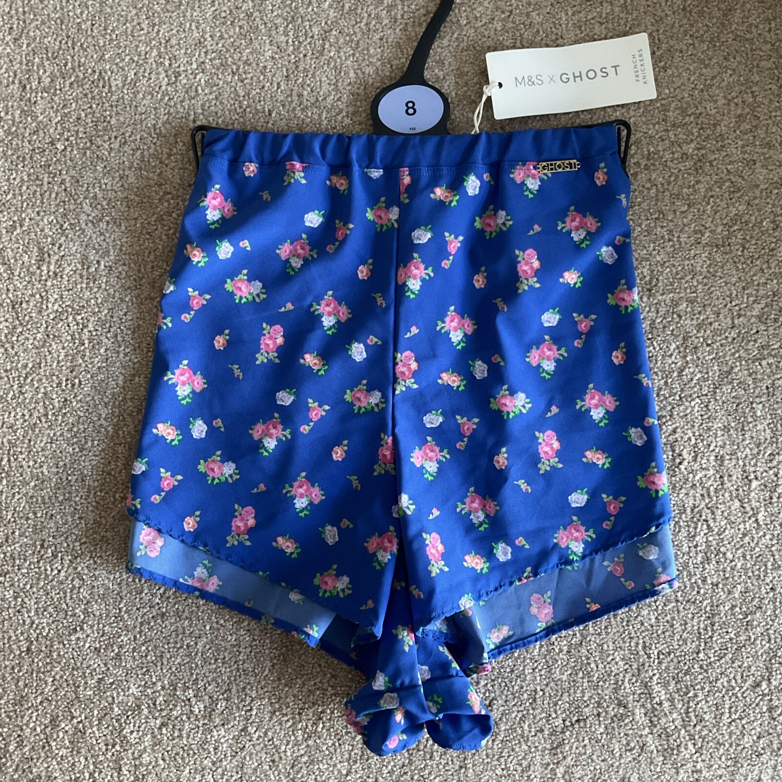 M&S Size 8 X Ghost Pretty French Knickers Blue Mix Floral