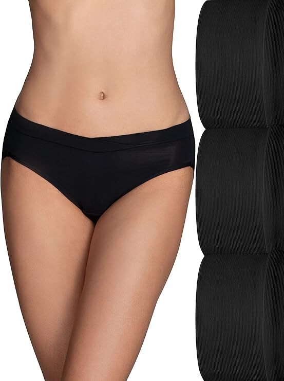 3 Pc Vanity Fair Beyond Comfort SILKY STRETCH BIKINI 18291 Black Sz – 5 6 7 8