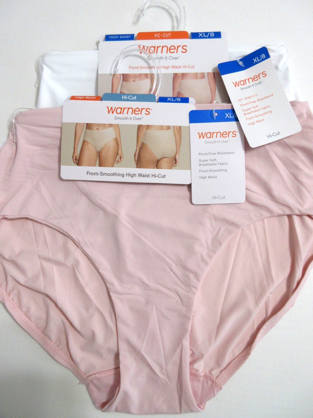 Warners HI CUT 2-Pair Smooth it over Front High RT9021 white pink nylon XL/8