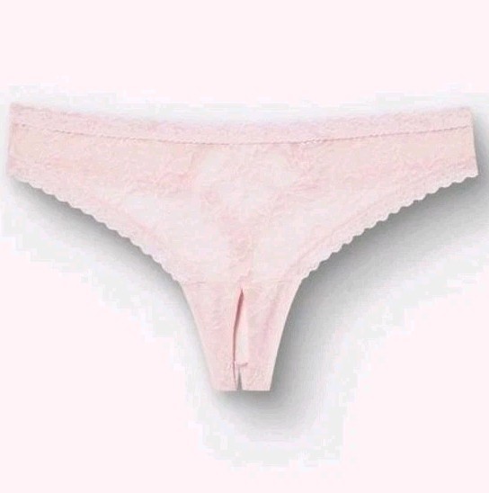 NEW TORRID 00 ARIA LACE OPEN GUSSET MID RISE THONG PANTIES PARFAIT PINK NWT