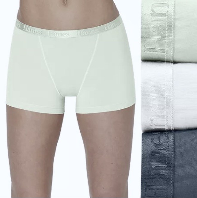 HANES 3 Pk Ultimate Supersoft White Blue Green Boxer Brief Panty Womens L XL 2XL