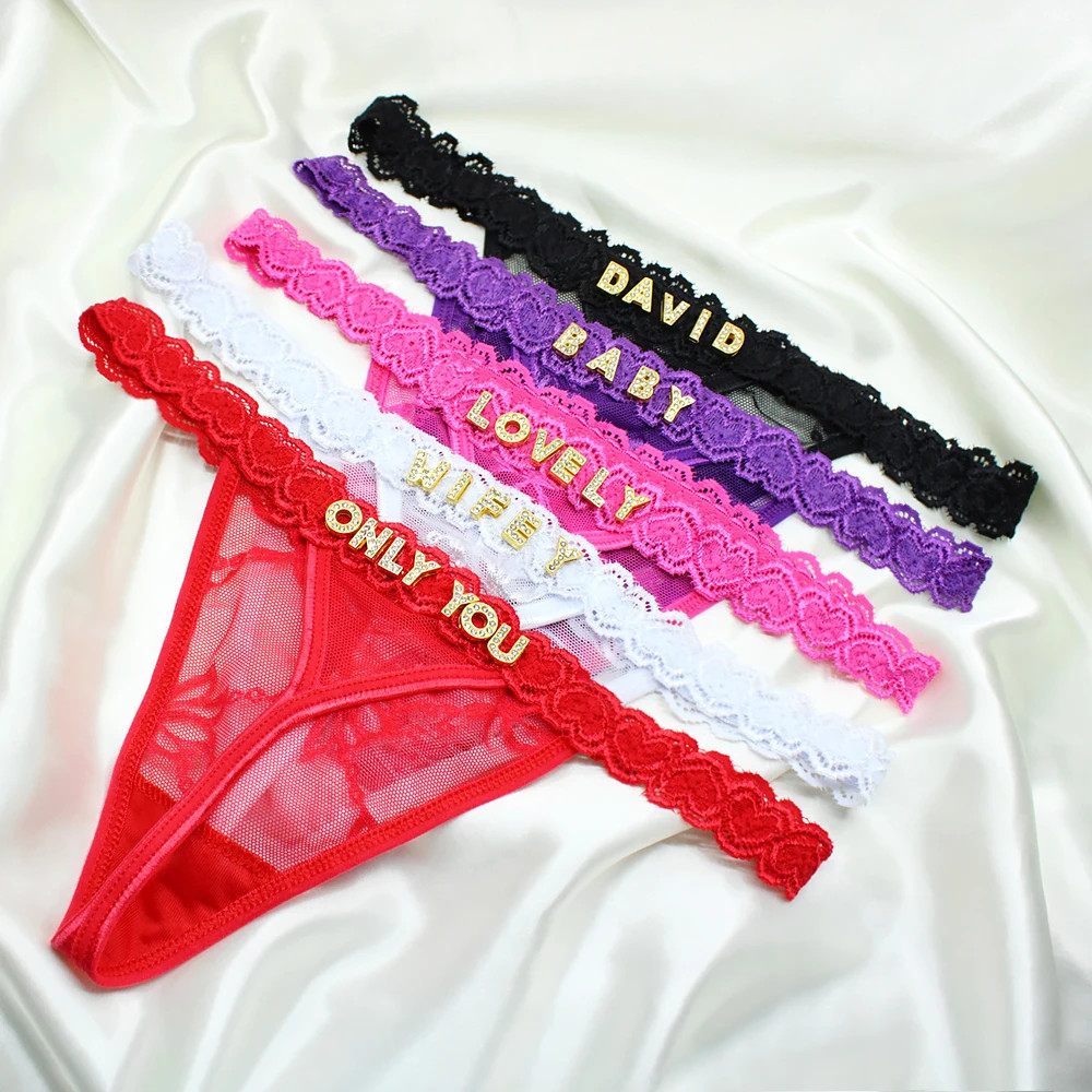 Custom Letters Thong Panties Boyfriend Name Crystal Letter G-String Underwear L3