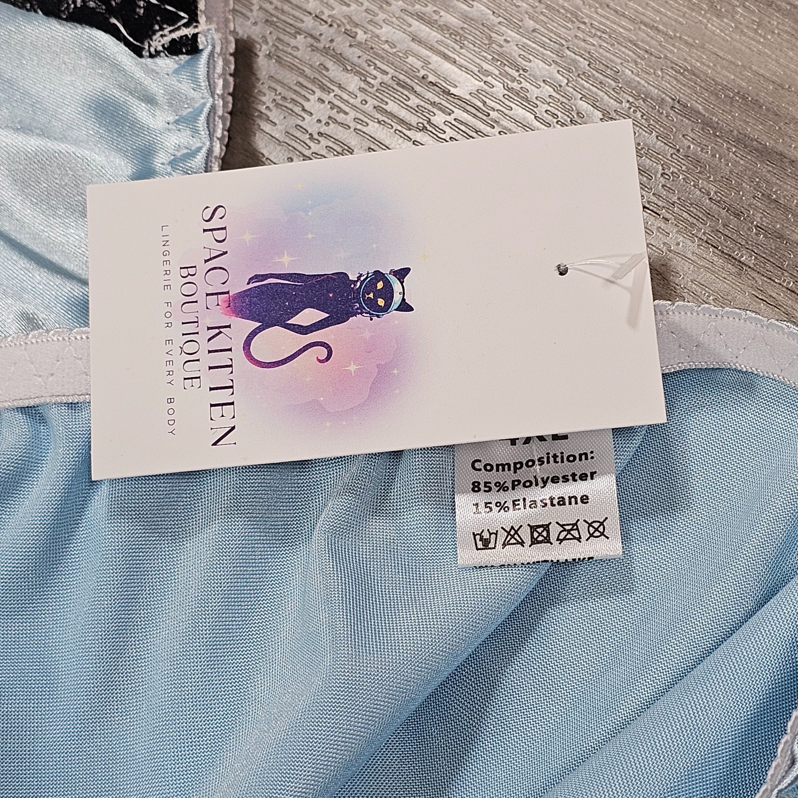 Blue Satin Briefs Panties with Lace Trim by Space Kitten Boutique, Size 4XL