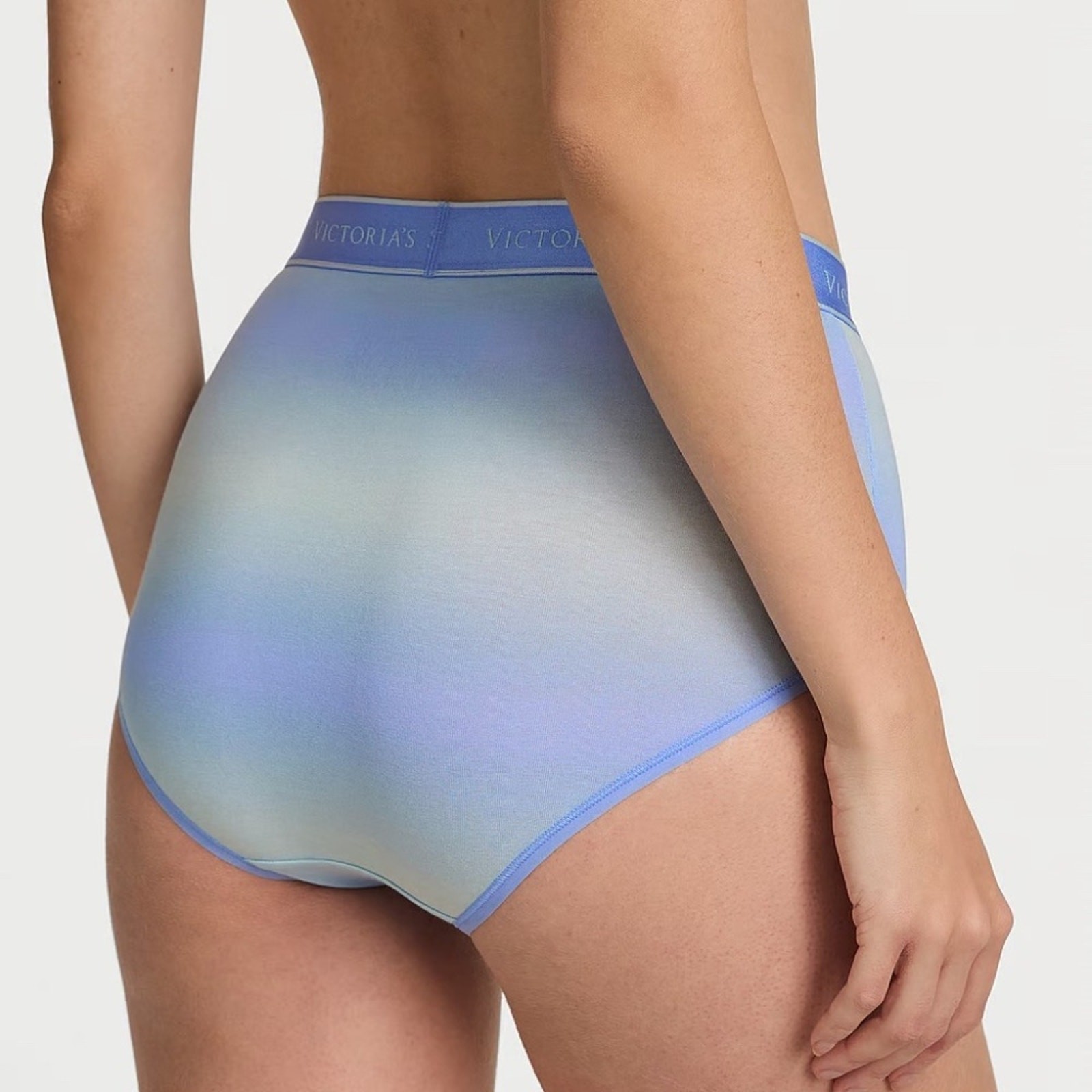 Victoria’s Secret Logo Cotton Modern Brief Panty Blue Ombre Medium NEW