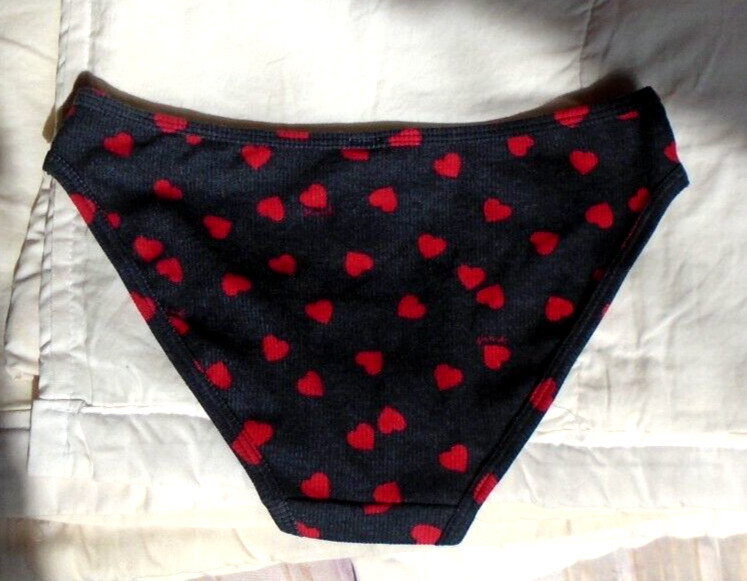 NEW red heart black dark gray Victoria Secret PINK Ribbed Cotton Bikini small