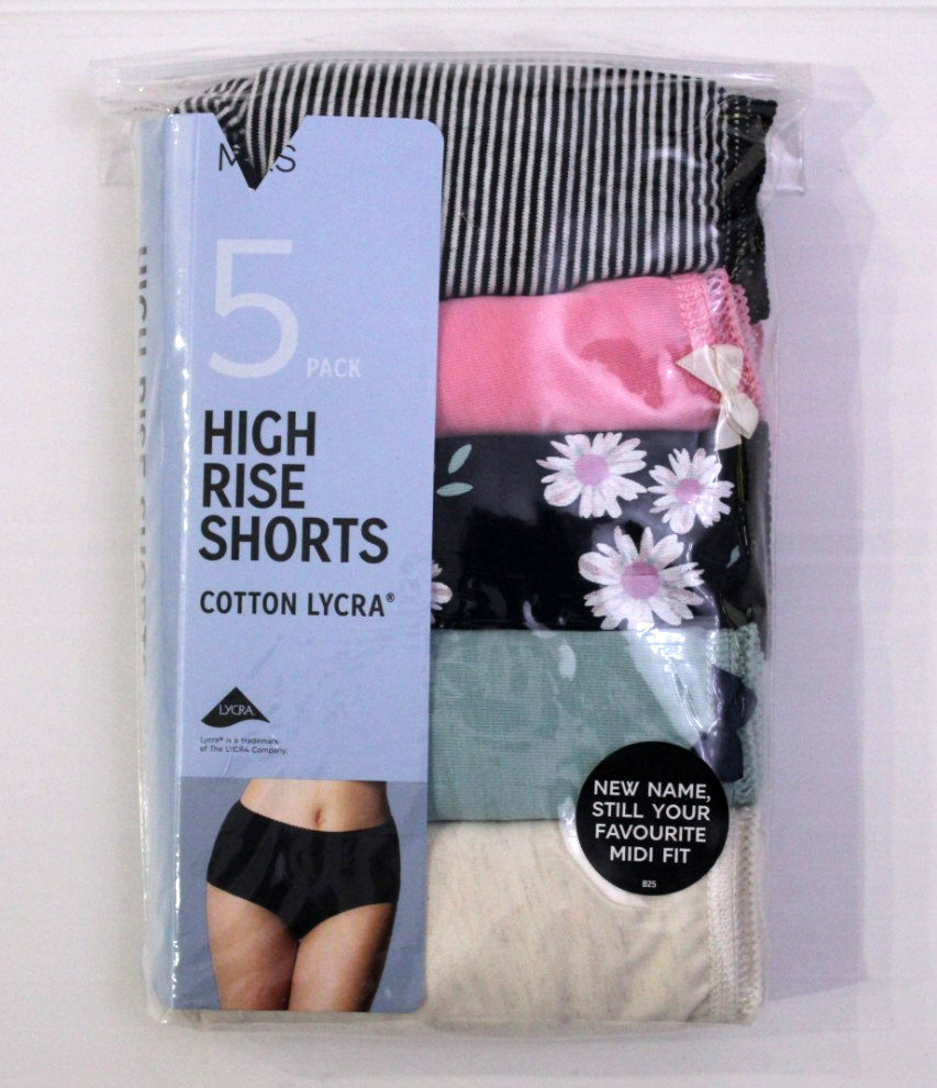 Ex M & S Ladies 5 Pack Cotton Lycra Midis High Rise Shorts Briefs ~Size 10 to 18