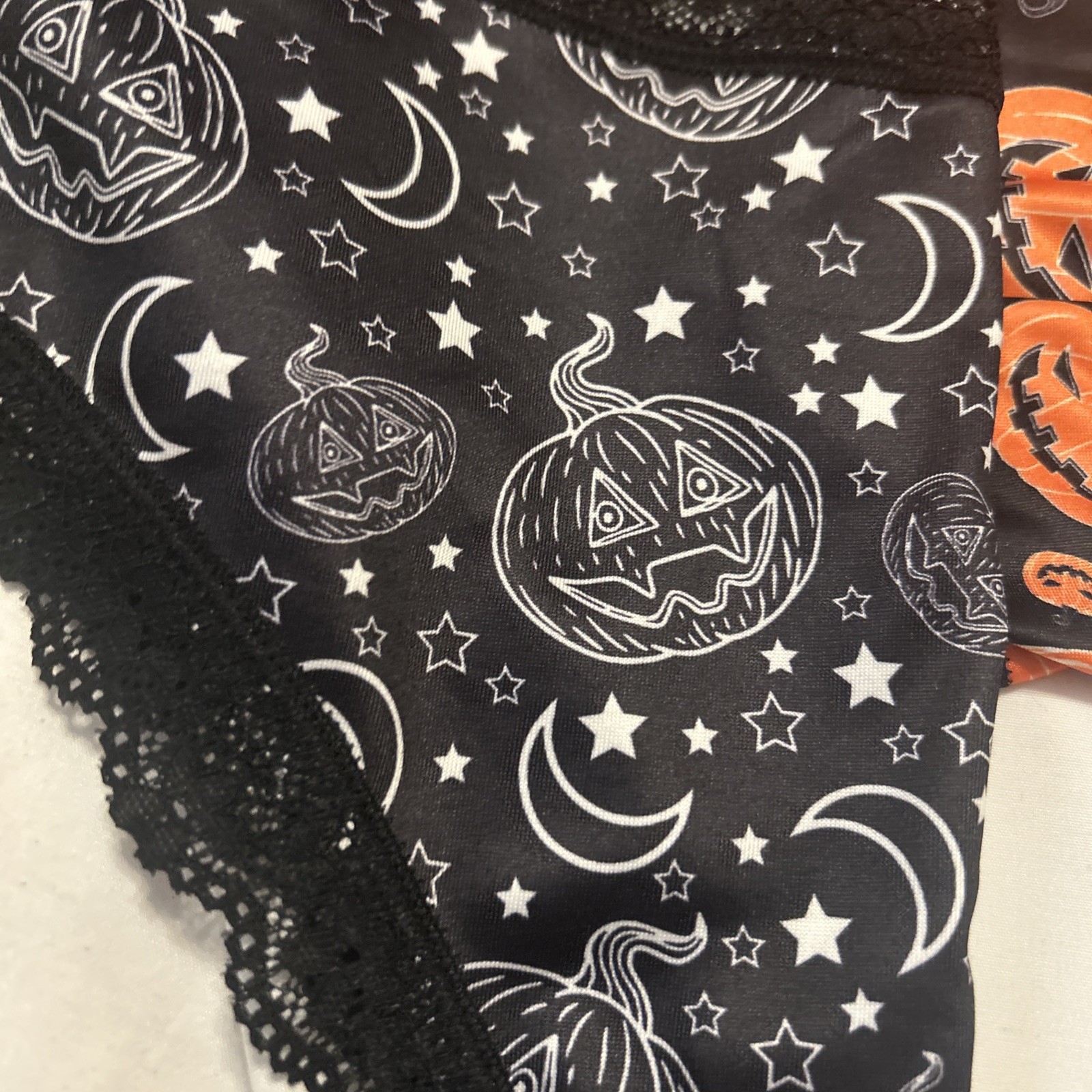 Morvia 3pk lace trim goth Skater Emo Goth panties M Blk Orange Skull Jack-o-lan