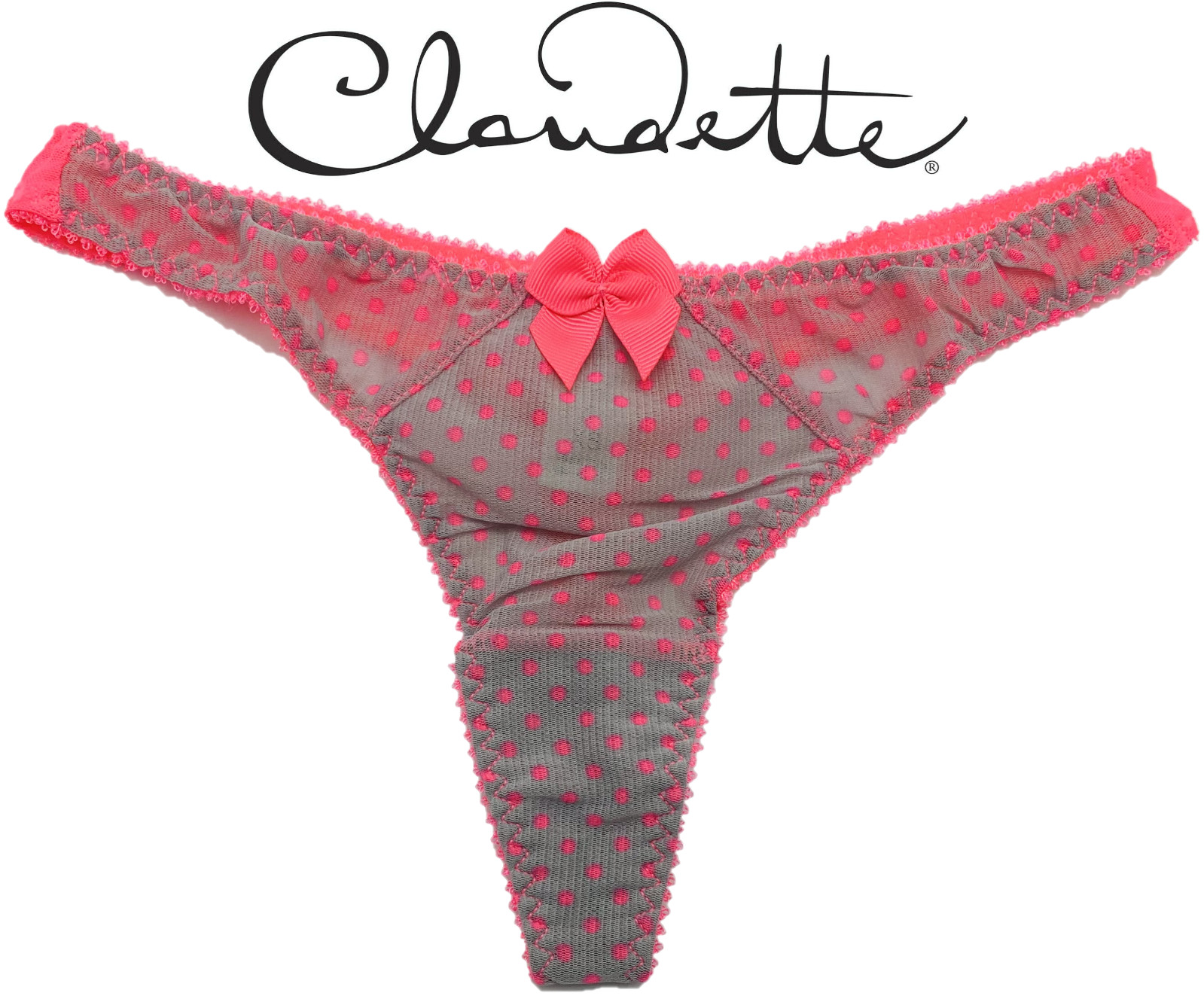 Claudette Dessous Women’s Intimate Bikini Thong Underwear Hot Coral Polka Dot S