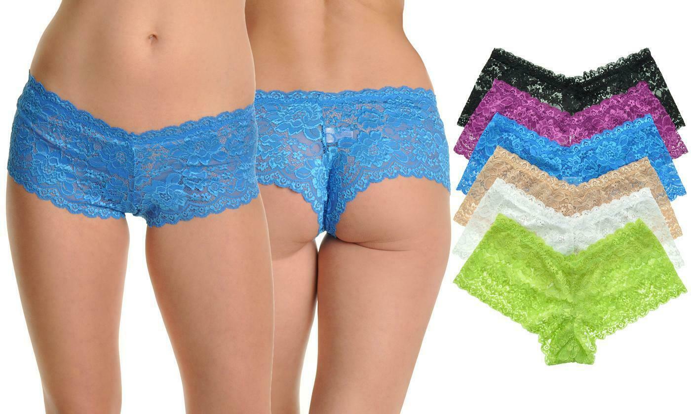 Angelina Lot of 6 Lace Boyshort Panties L Blue Multi $90