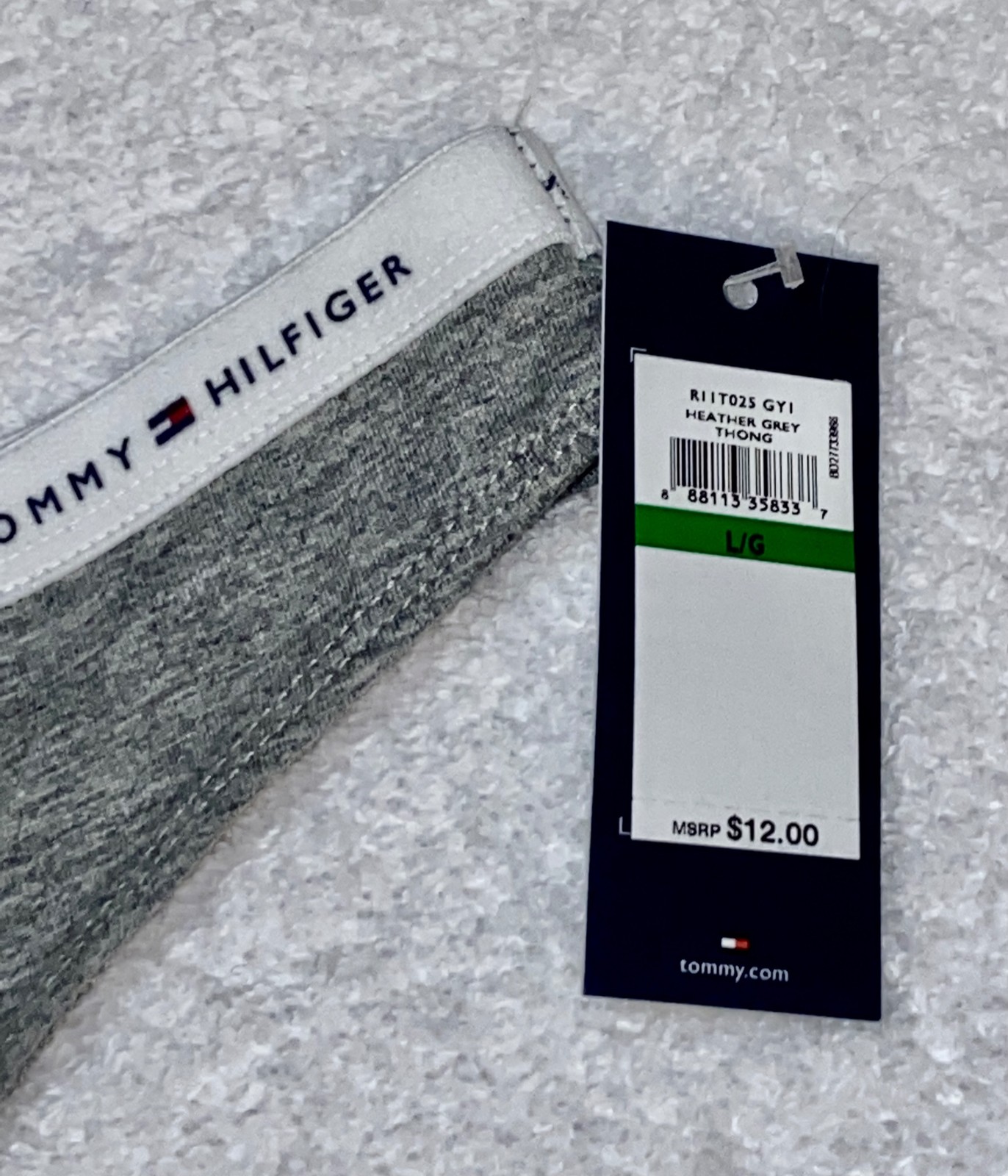 TOMMY HILFIGER Classic Cotton Heather Grey Logo Band Thong Panty NEW Womens L 7