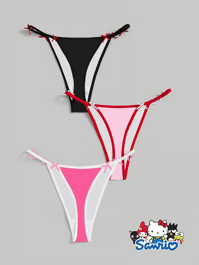 Sanrio Hello Kitty Pink Cute Cartoon Kawaii G-String Thong Panties – Pack of 3