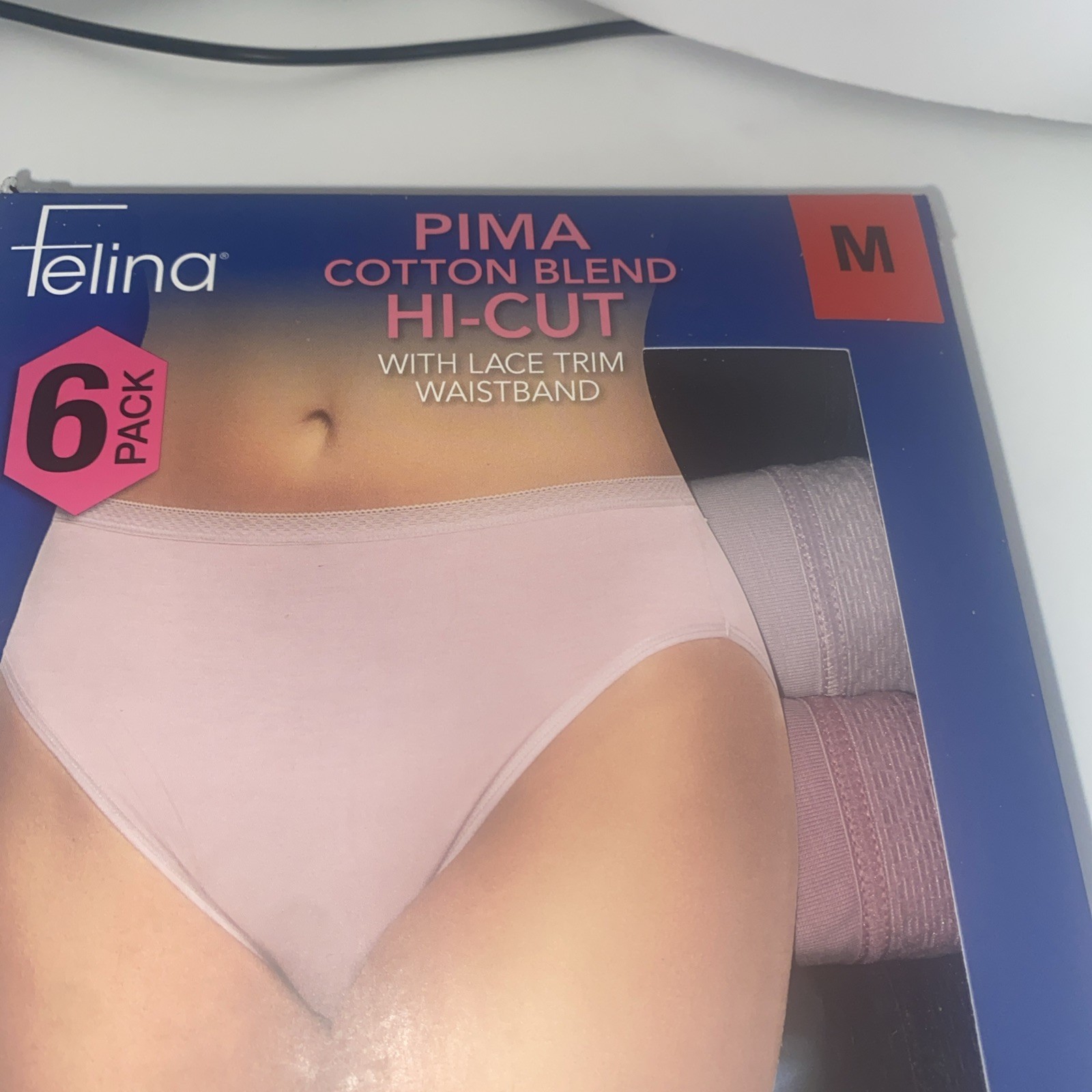 Felina Women’s 6-Pack Pima Cotton Hi-Cut with Lace Trim Panties, Multicolor, M