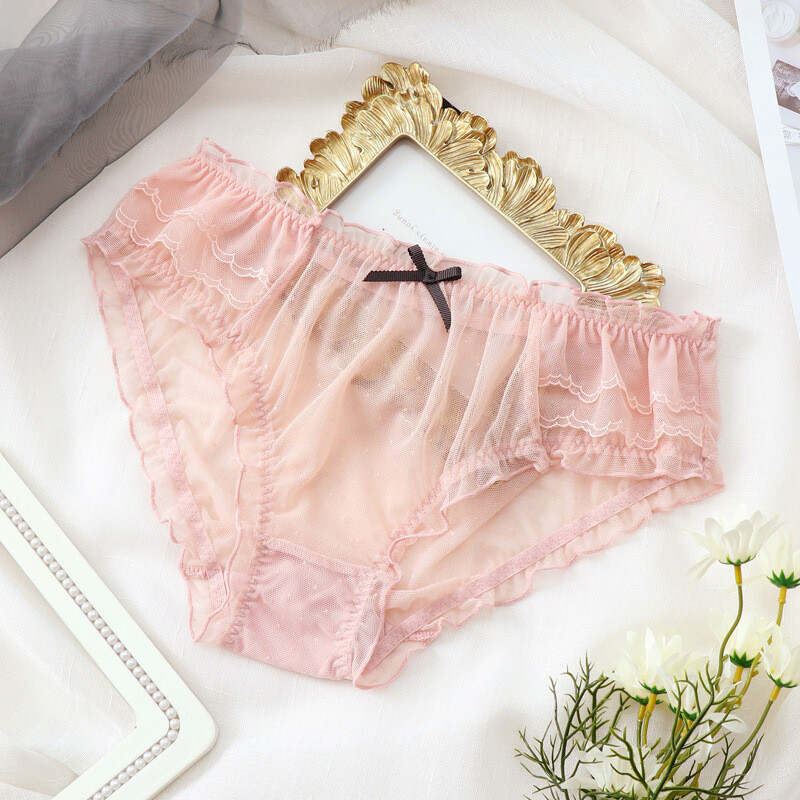 3PCS Women Ruffle Mesh Briefs Underwear Sheer See Through Panties Sexy Lingerie