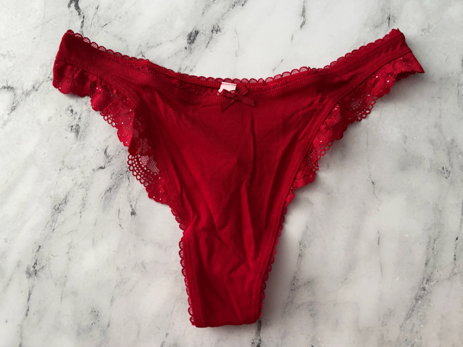 Victoria’s Secret Thong Panty Red Cotton Blend High Leg S L XL