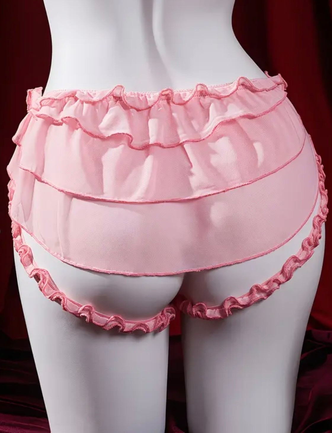 Pink Mesh Ruffle High-Waisted Panties* Bow Detail – Sheer*Sissy* Lingerie*NIP
