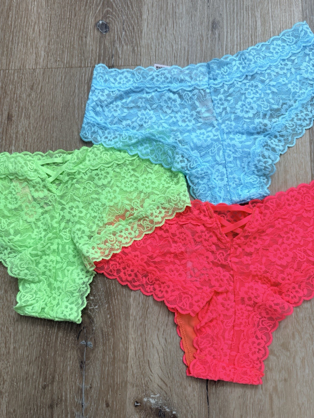Victoria’s Secret Pink Lacie Cheeky Panties 3 Pack Blue Green Orange S M Floral