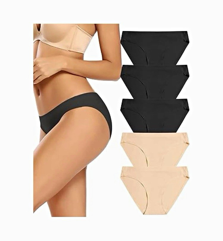 Women’s Breathable Stretch Bikini Panties 5 Pack Black/Beige Solid Size L