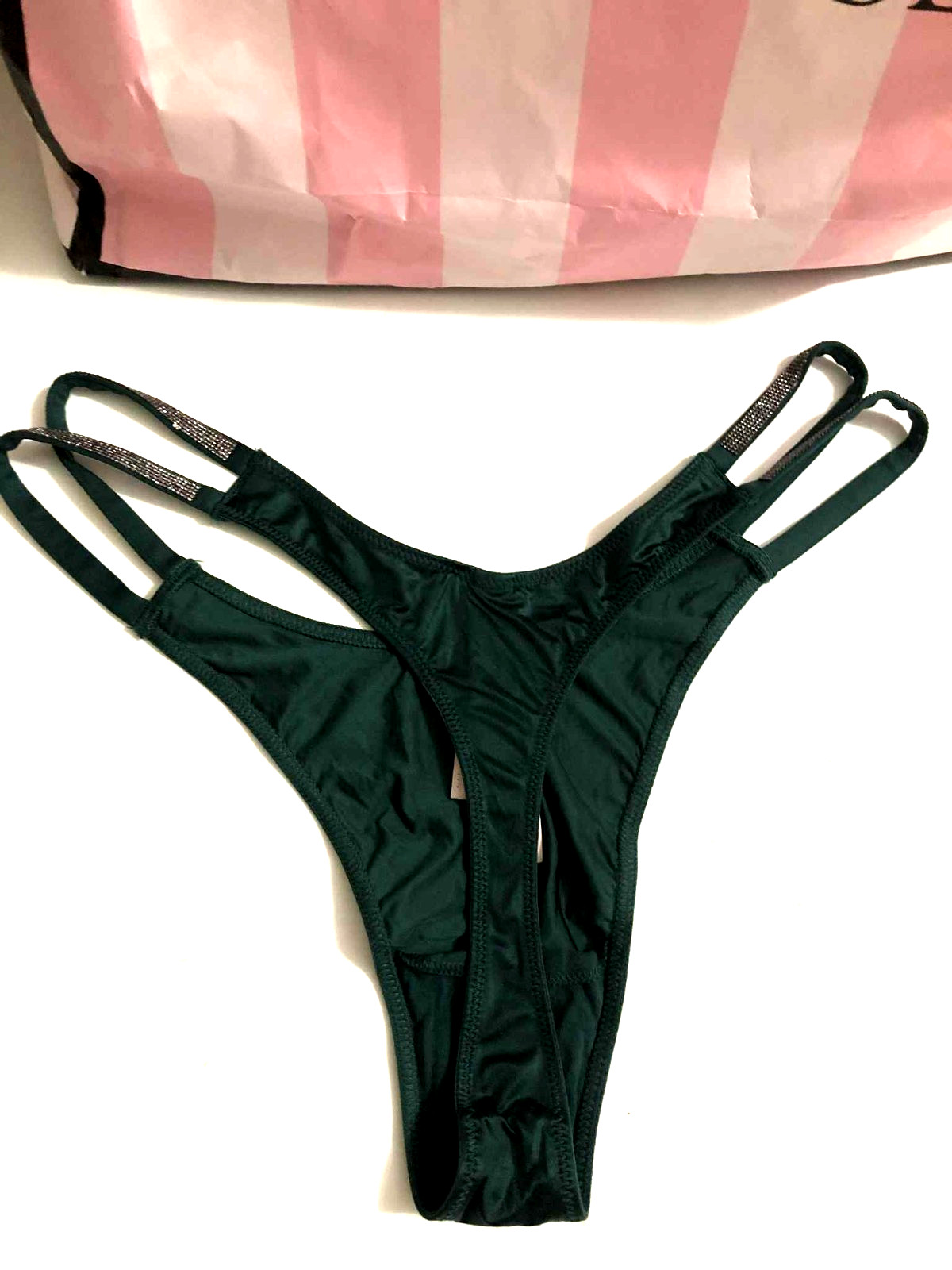 Victoria’s Secret Very Sexy Shine Double Strap Thong Panty Color Dark Green NWT
