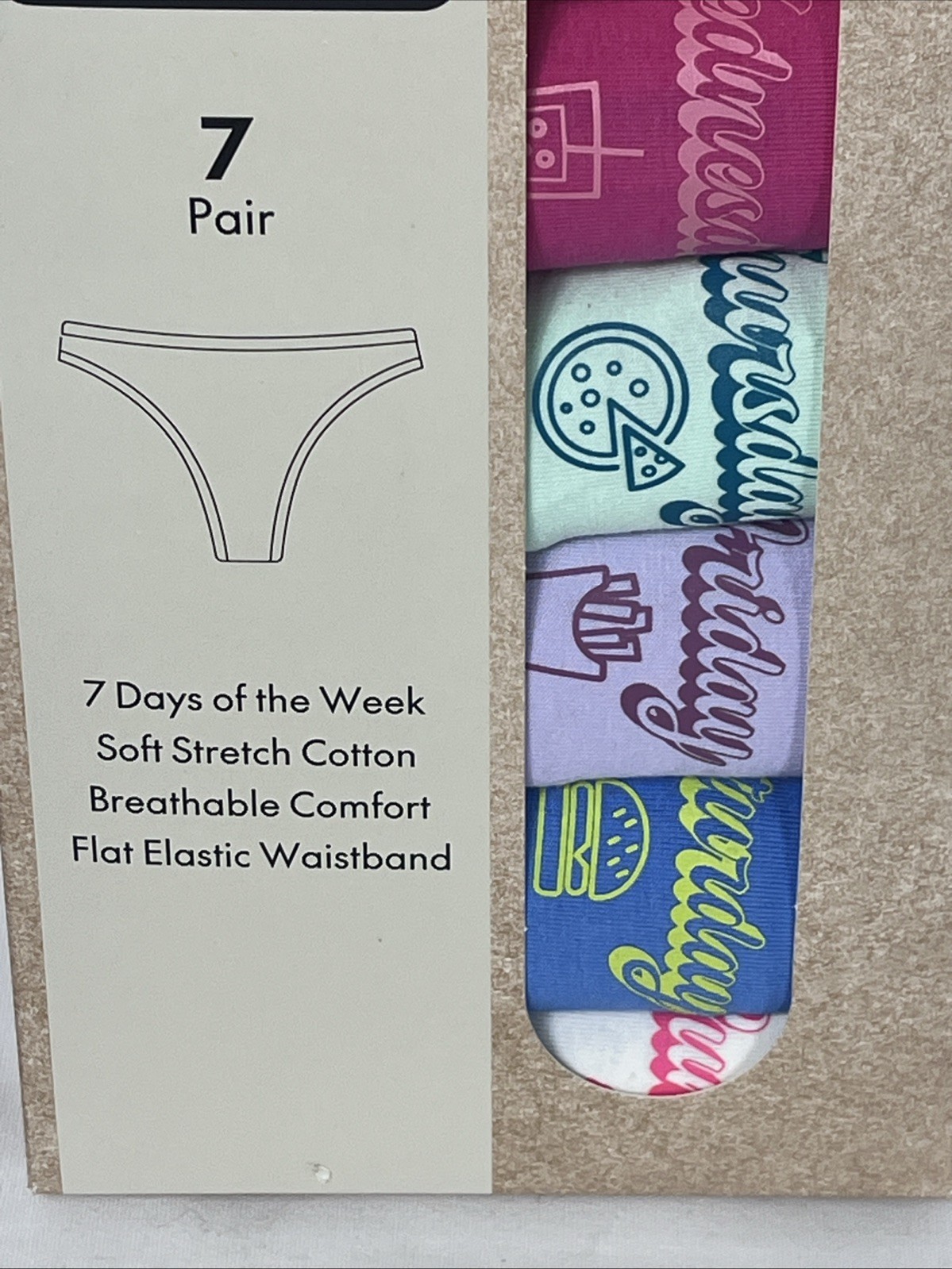 No Boundaries Mid-Rise Thong 7 Pair 7 Days of the Week Cotton Size XL 16-18 NEW